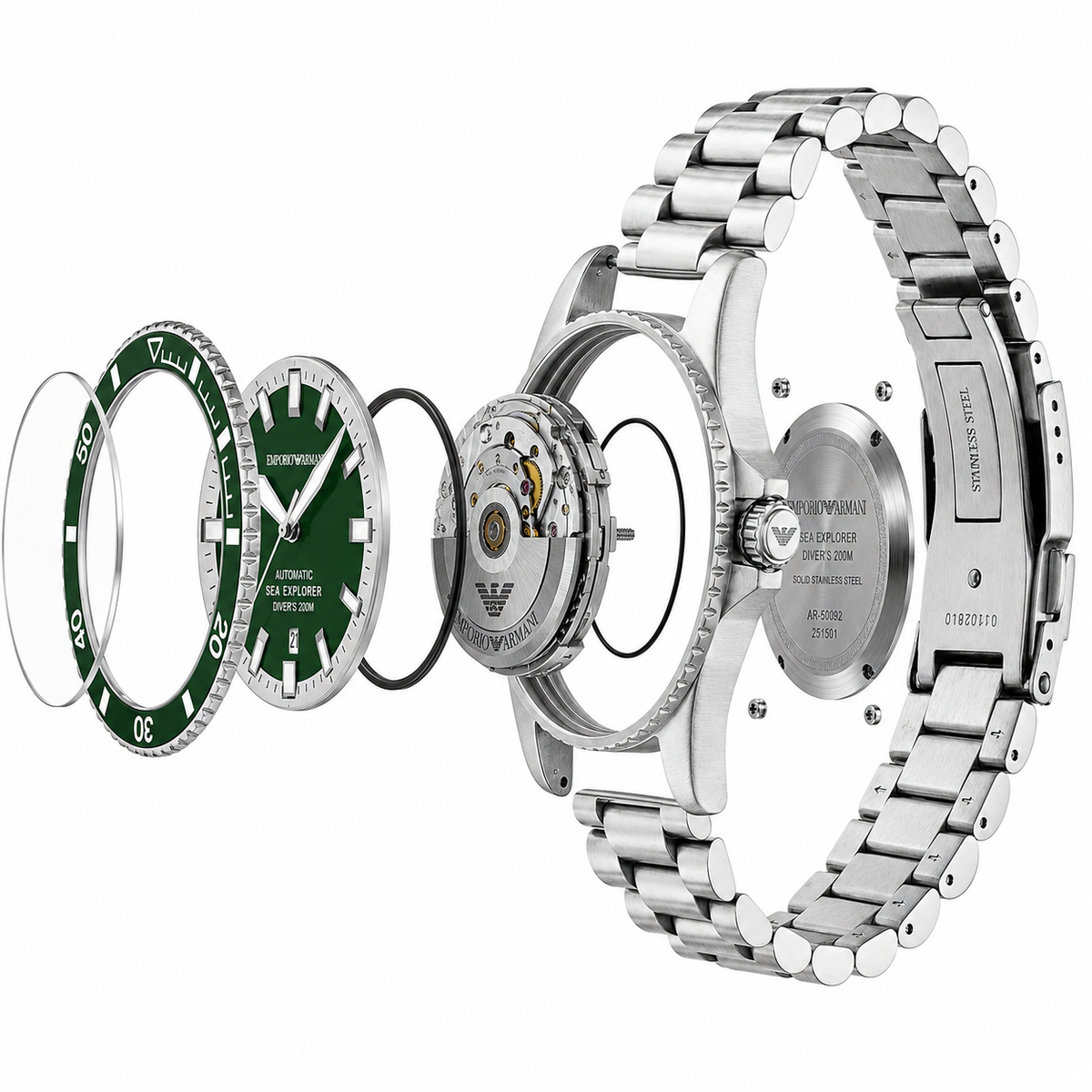 Emporio Armani Sea Explorer Men’s Automatic Watch – Green Dial & Stainless Steel Bracelet AR60088