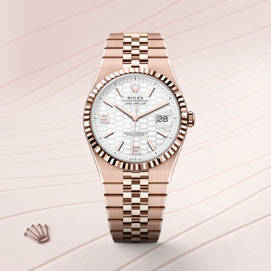 Rolex Land-Dweller 40mm 18 ct Everose Gold – Intense White Honeycomb Dial