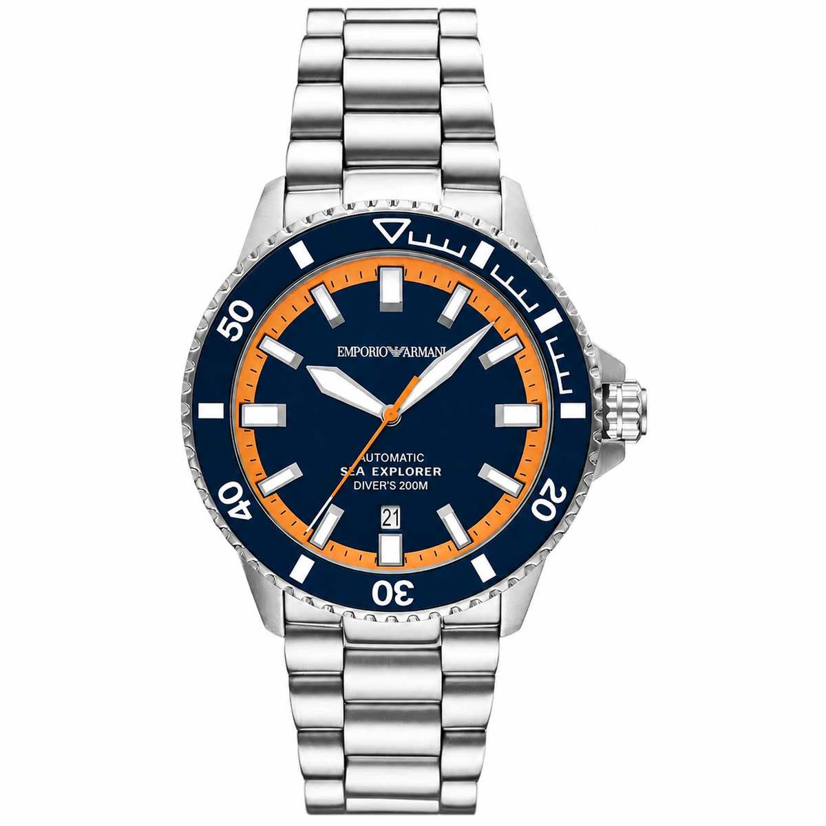 Emporio Armani Sea Explorer Men’s Automatic Watch – Blue Dial & Stainless Steel Bracelet AR60090