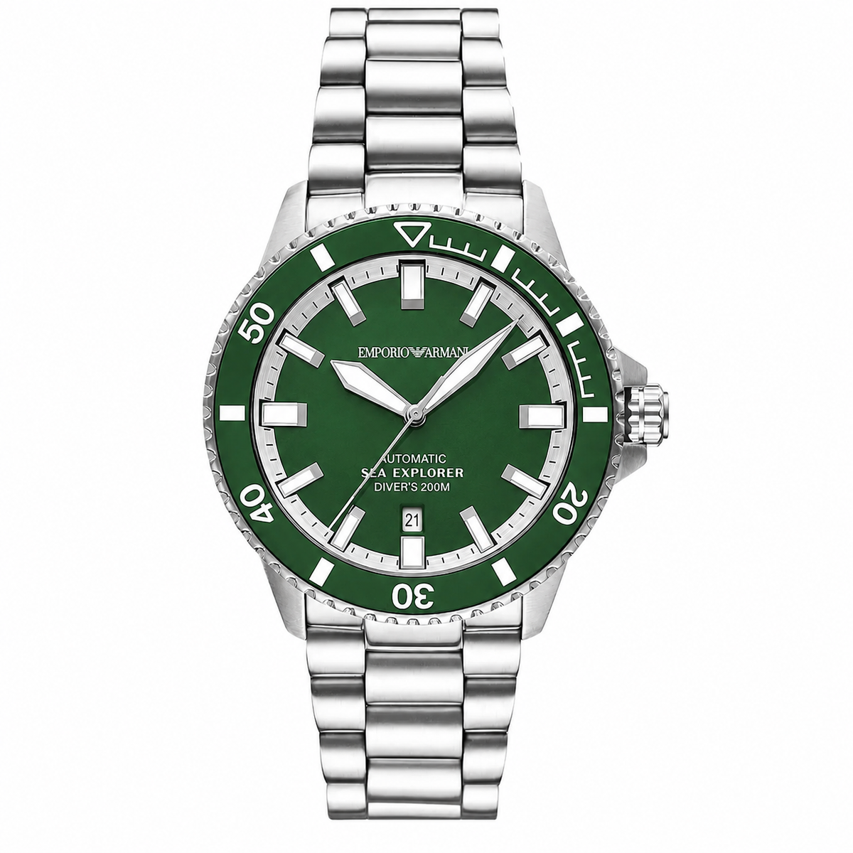Emporio Armani Sea Explorer Men’s Automatic Watch – Green Dial & Stainless Steel Bracelet AR60088