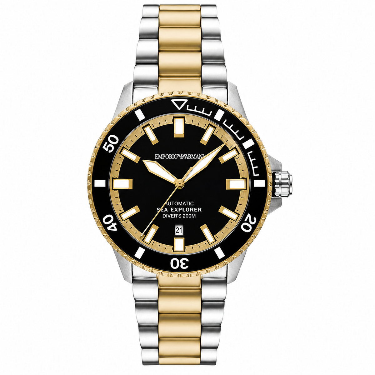 Emporio Armani Sea Explorer Men’s Automatic Watch – Black Dial & Stainless Steel Bracelet AR60089