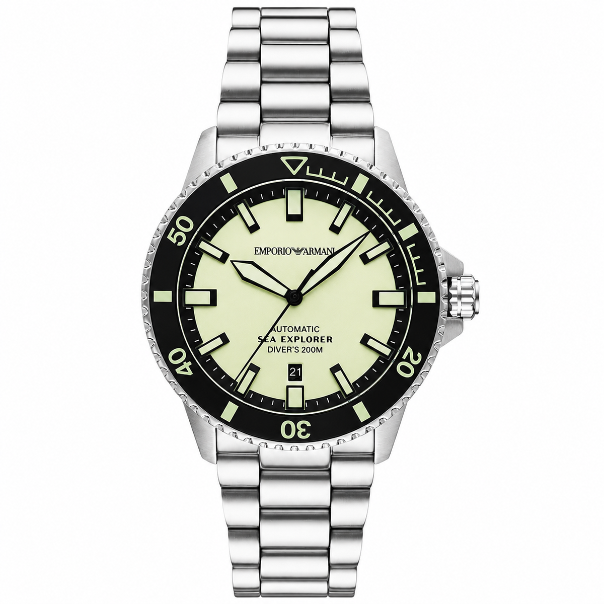 Emporio Armani Sea Explorer Men’s Automatic Watch – Yellow Dial & Stainless Steel Bracelet AR60083