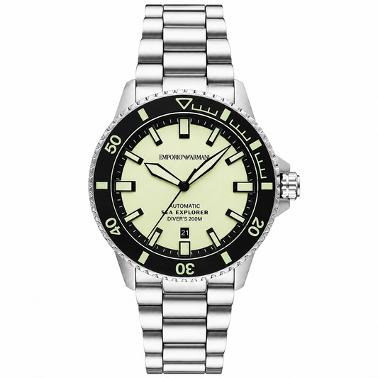 Emporio Armani Sea Explorer Men’s Automatic Watch – Yellow Dial & Stainless Steel Bracelet AR60083