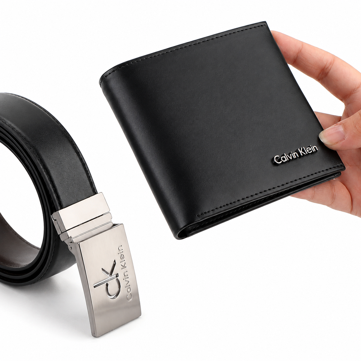 Calvin Klein Men’s Genuine Leather Wallet & Belt Gift Set – Black