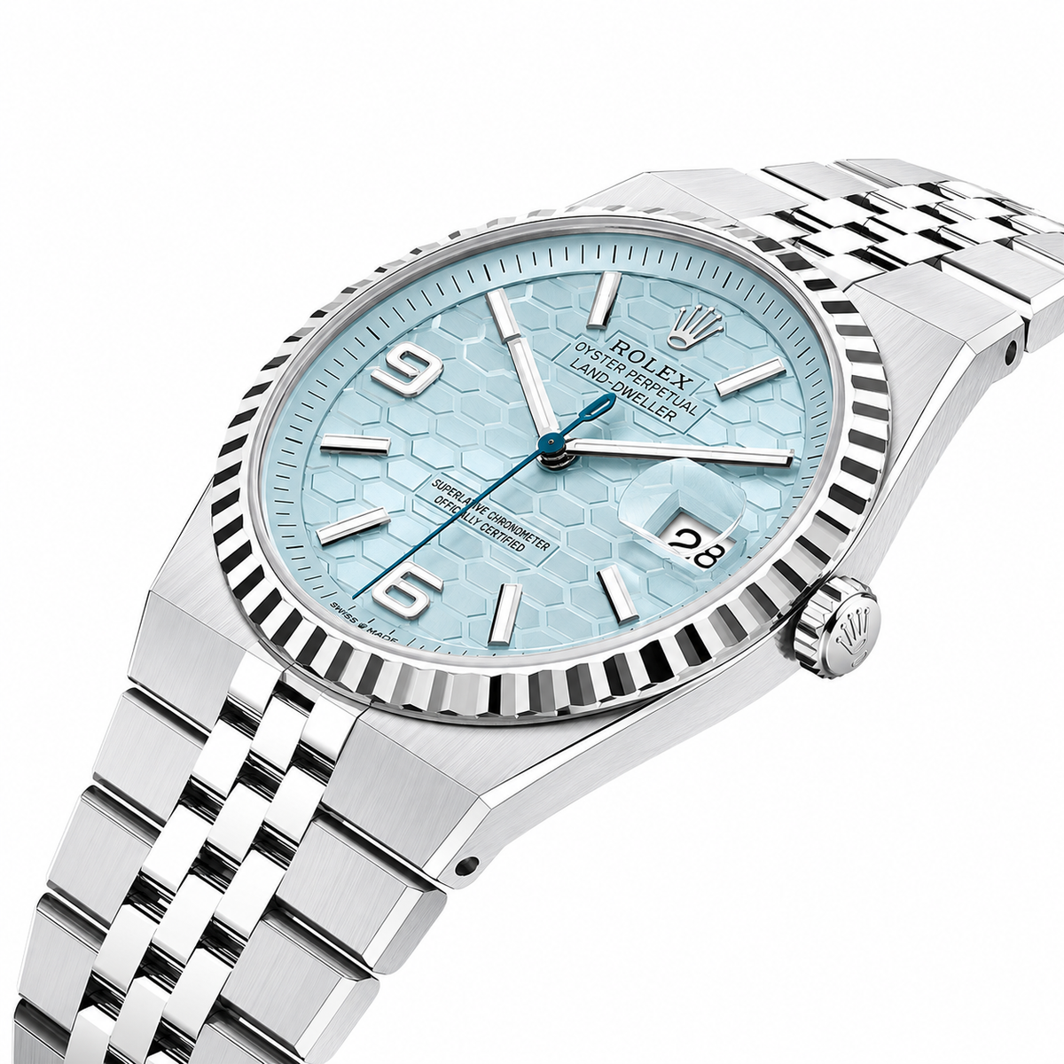 Rolex Land-Dweller 40 Platinum – Ice-Blue Honeycomb Dial