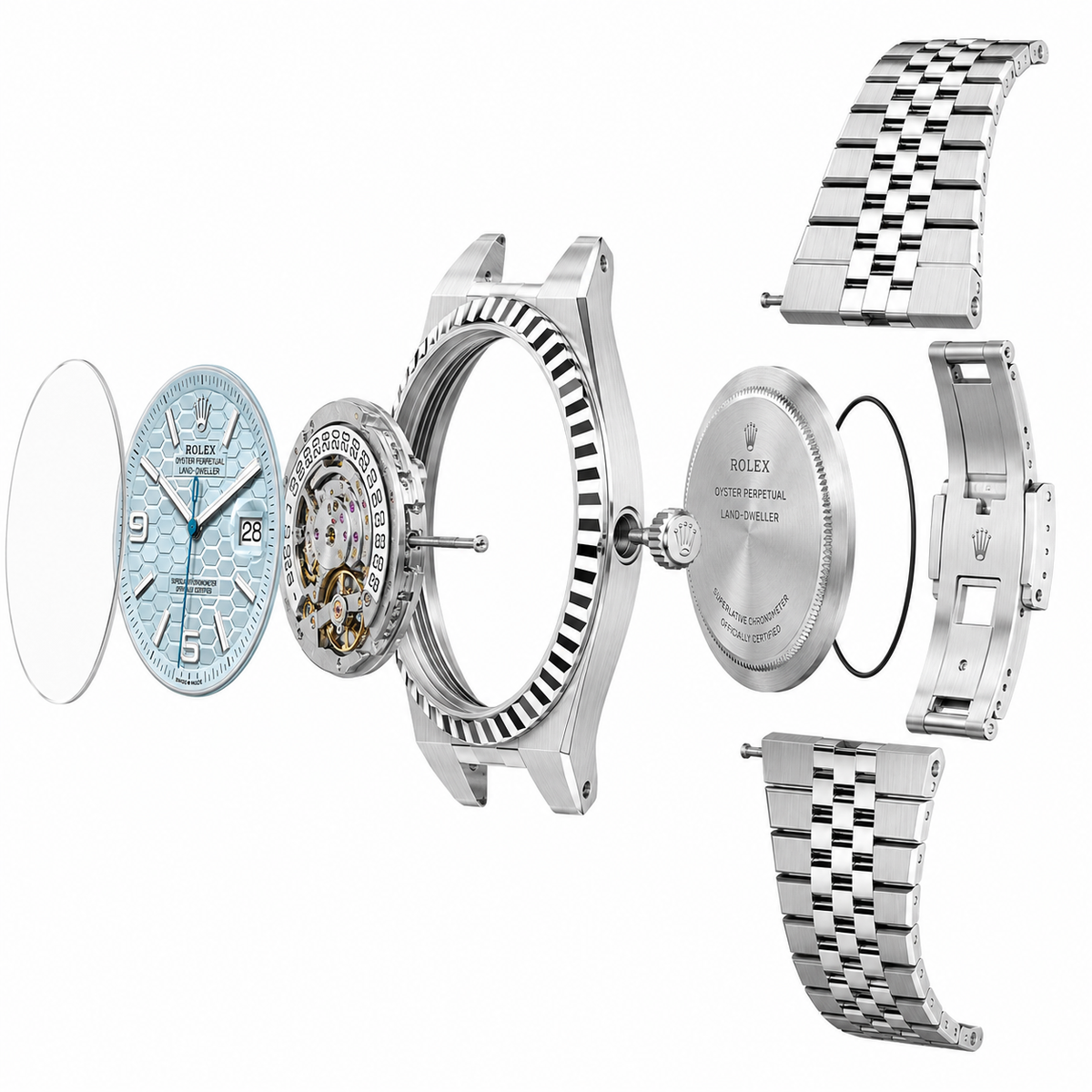 Rolex Land-Dweller 40 Platinum – Ice-Blue Honeycomb Dial