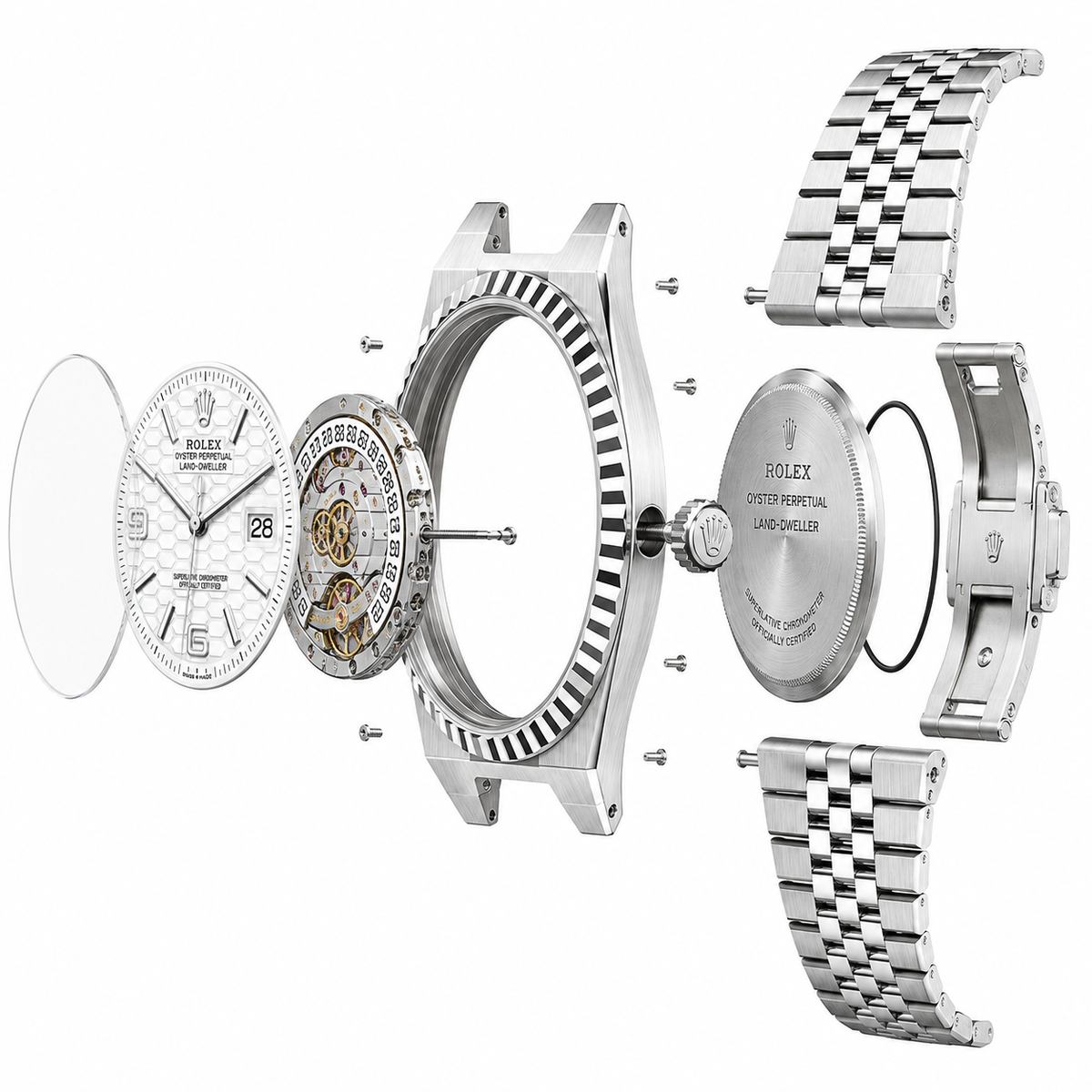 Rolex Land-Dweller 40mm White Rolesor – Honeycomb Dial