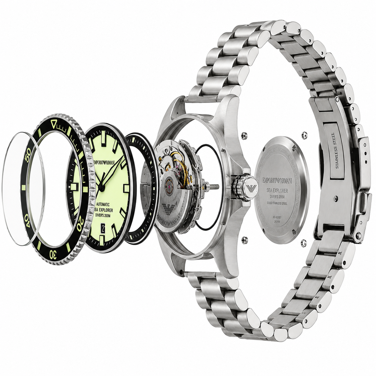 Emporio Armani Sea Explorer Men’s Automatic Watch – Yellow Dial & Stainless Steel Bracelet AR60083