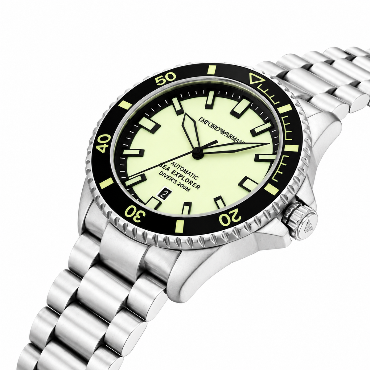 Emporio Armani Sea Explorer Men’s Automatic Watch – Yellow Dial & Stainless Steel Bracelet AR60083