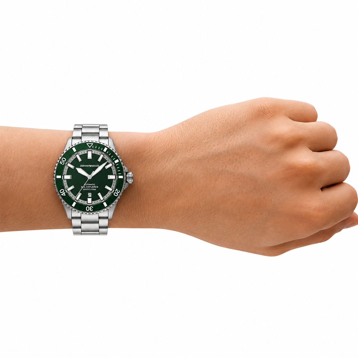 Emporio Armani Sea Explorer Men’s Automatic Watch – Green Dial & Stainless Steel Bracelet AR60088