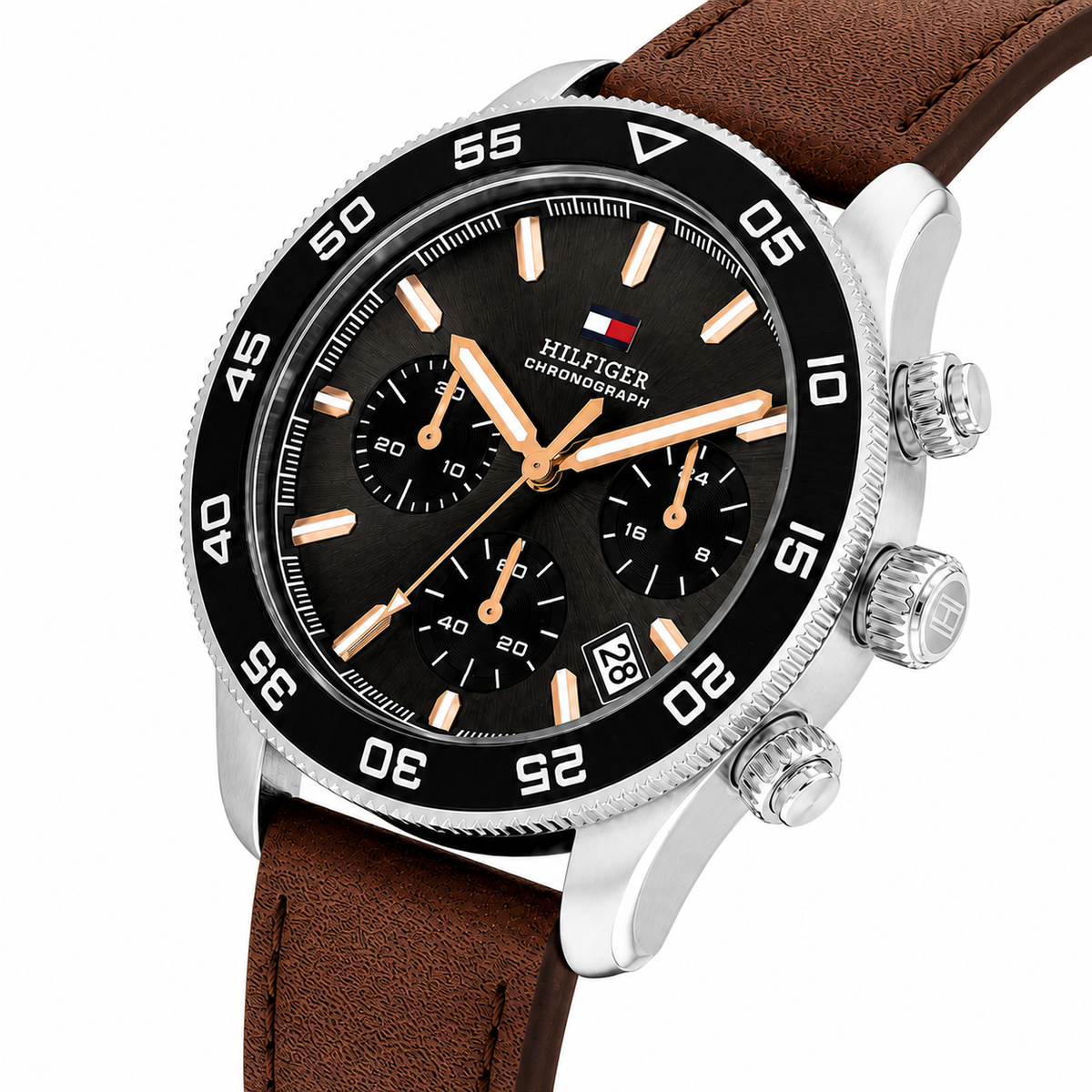 Tommy Hilfiger TH85 Men’s Chronograph Watch – Black Dial & Brown Leather Strap 1792213