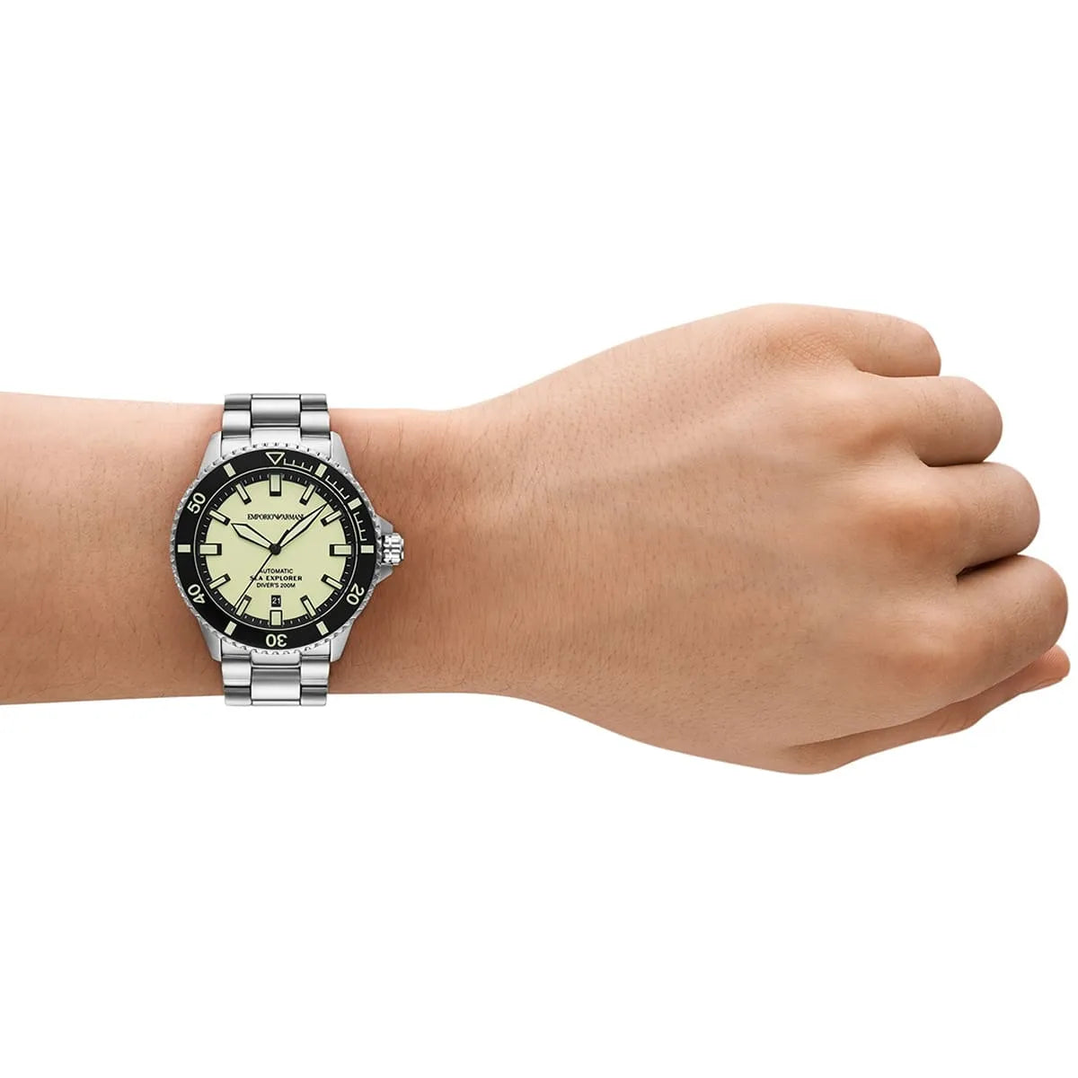 Emporio Armani Sea Explorer Men’s Automatic Watch – Yellow Dial & Stainless Steel Bracelet AR60083