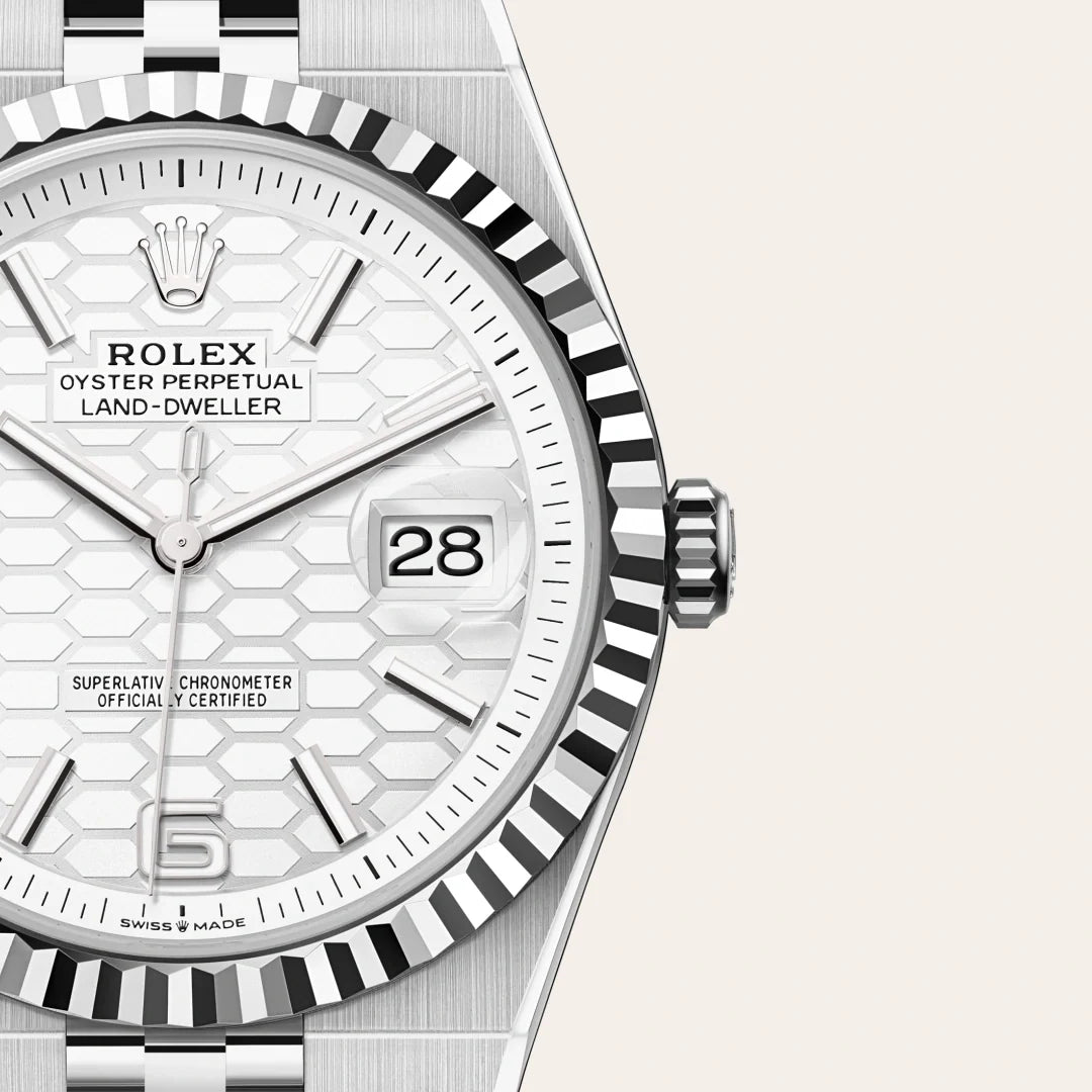 Rolex Land-Dweller 40mm White Rolesor – Honeycomb Dial