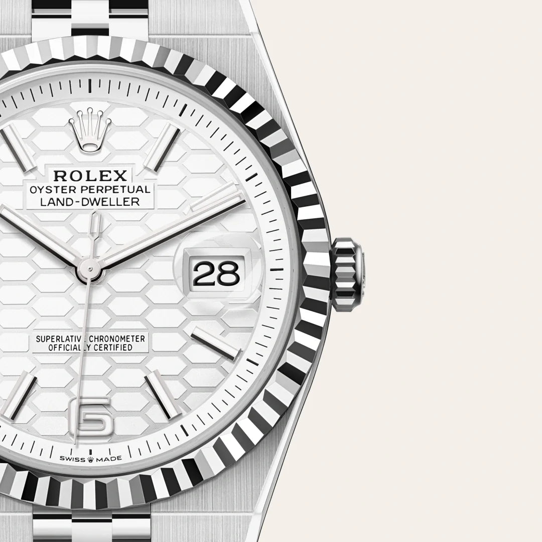 Rolex Land-Dweller 40mm White Rolesor – Honeycomb Dial